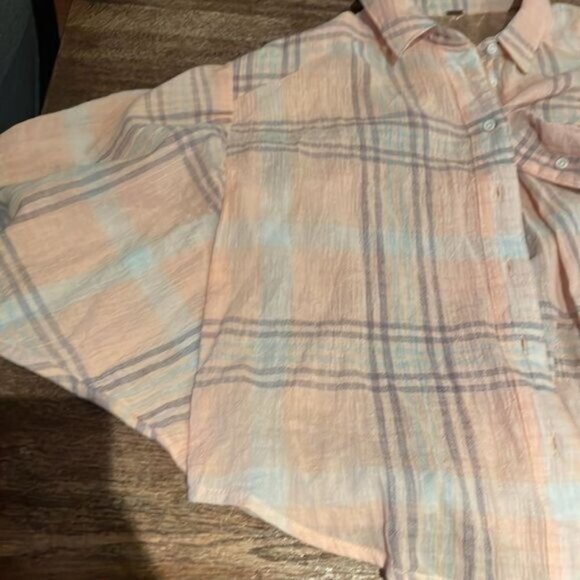 Free people crop pink plaid blouse medium new no tags - Picture 7 of 8